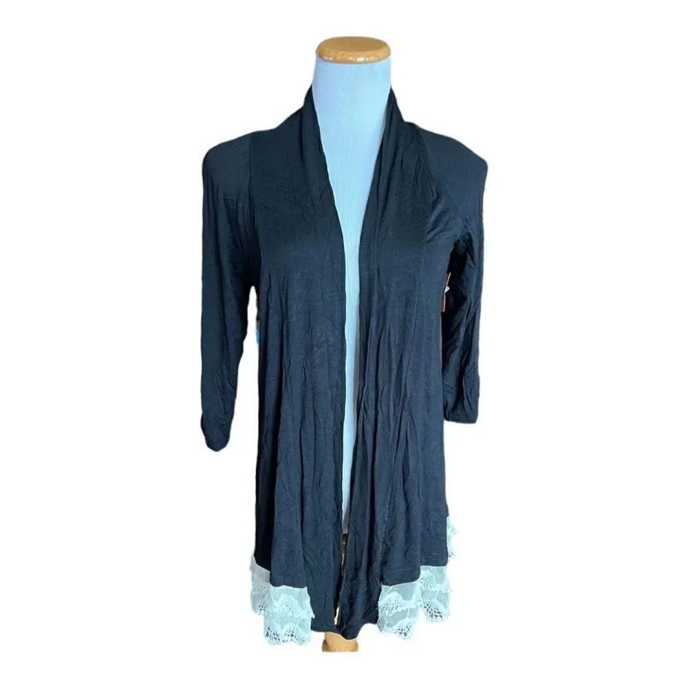 NWT Womens New Directions Lace Eyelet Hem Open Poncho Kimono Cardigan Coverup M